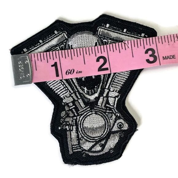 V Twin Skull Motorcycle Engine Motor Embroidered Patch - Picture 3 of 4